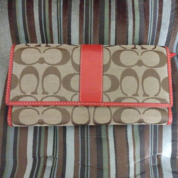 ❤️2 Pc COACH Logo Long ID Billfold Checkbook Flap Wallet - Picture 2 of 11